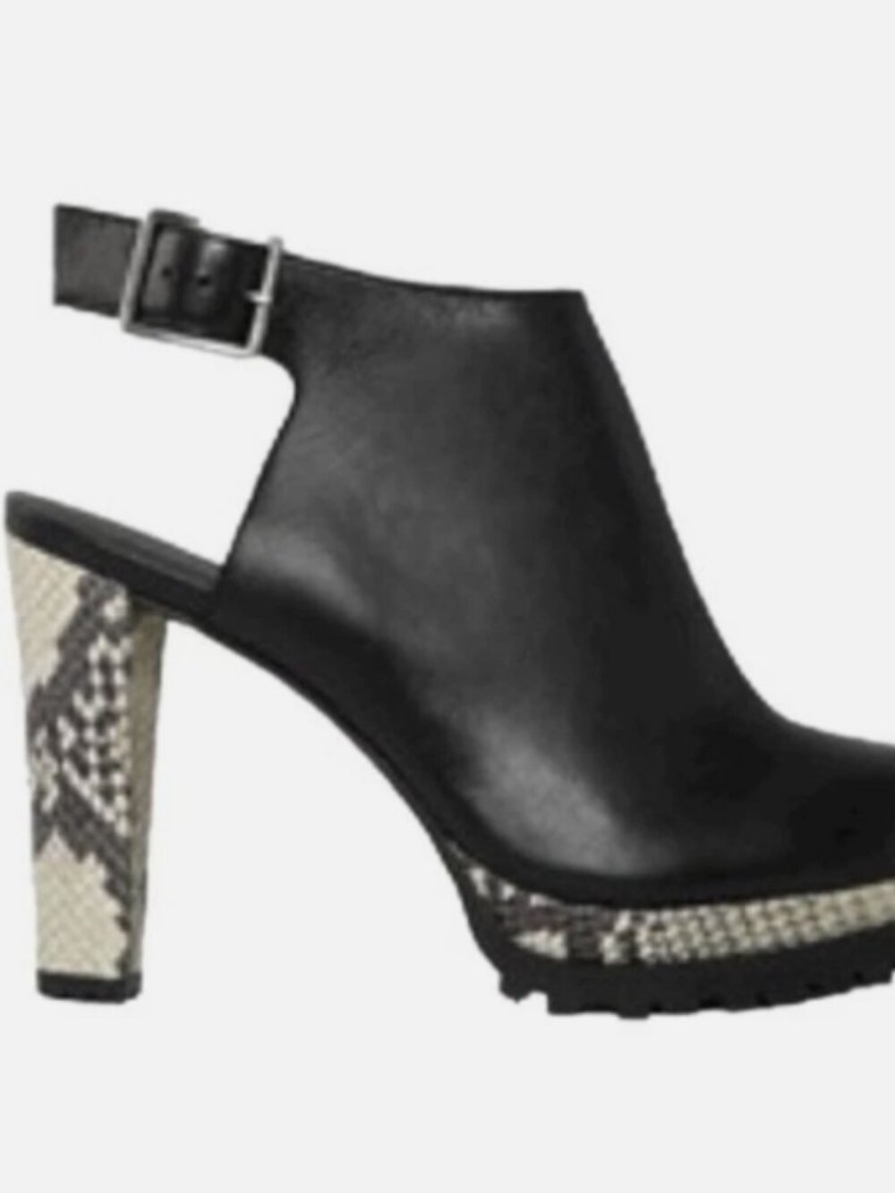 (NEW WITH BOX) All Saints Black Leather Heeled Boots with Snakeskin Accent - Picture 2 of 9